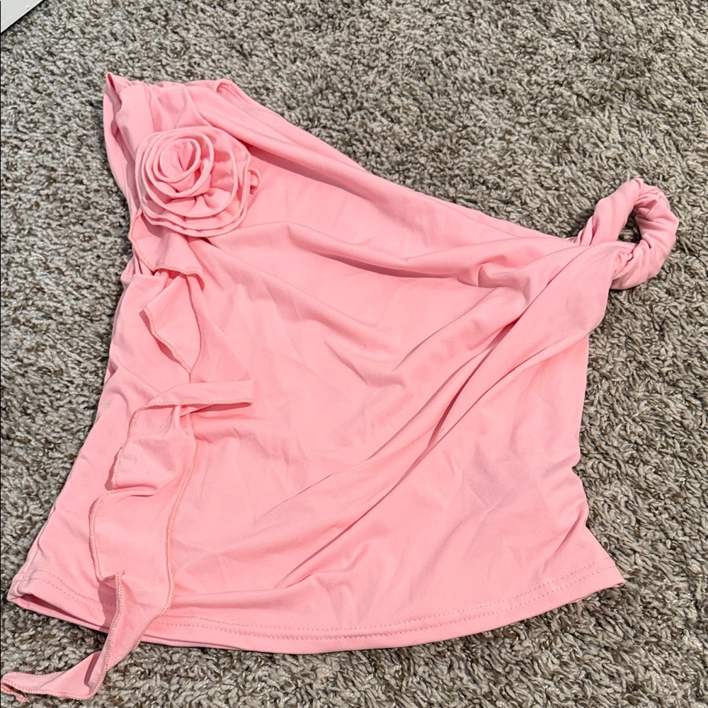 New Pink One-Shoulder Top with Floral Detail